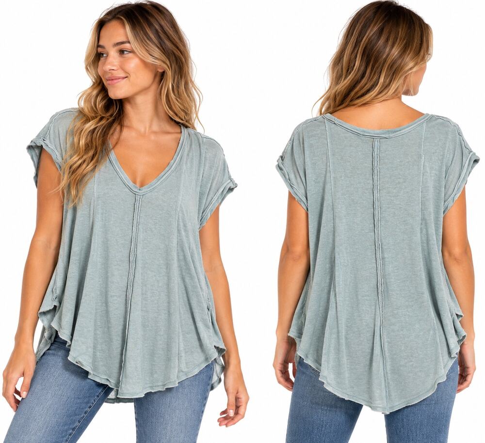 Free People We The Free Top Womens XS Blue Oversized Exposed Seam Boho Tee